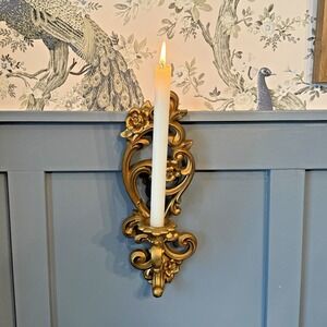 HOMCO Gold Single Candle Wall Sconce Vintage Hollywood Regency Gothic MCM